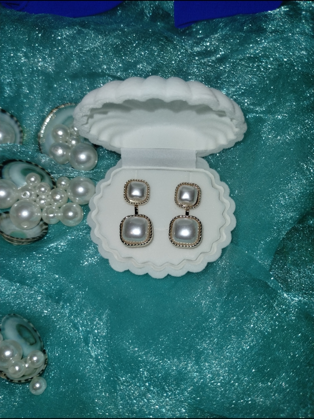 Minimalist Classic Pearl Drop Double-Square Earrings - Bridal